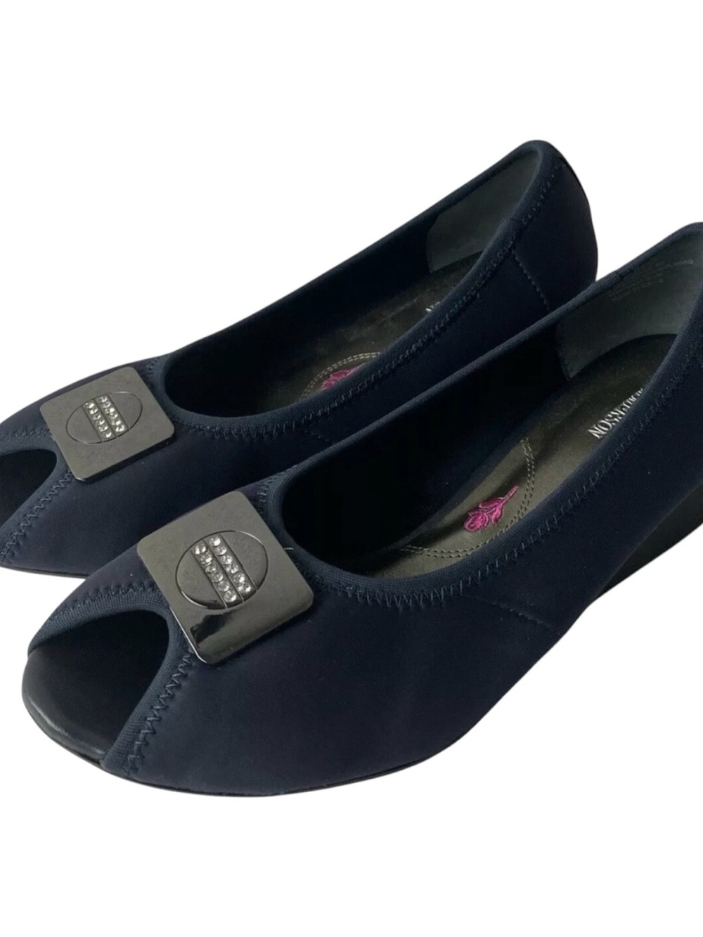 ros hommerson women’s Eloise wedge pumps peep toe blue Size WW width 8WW